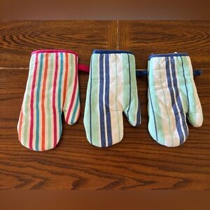 Striped White Pink Blue Oven Mitt Kitchen 100% Cotton Lot Set Colorful One Size